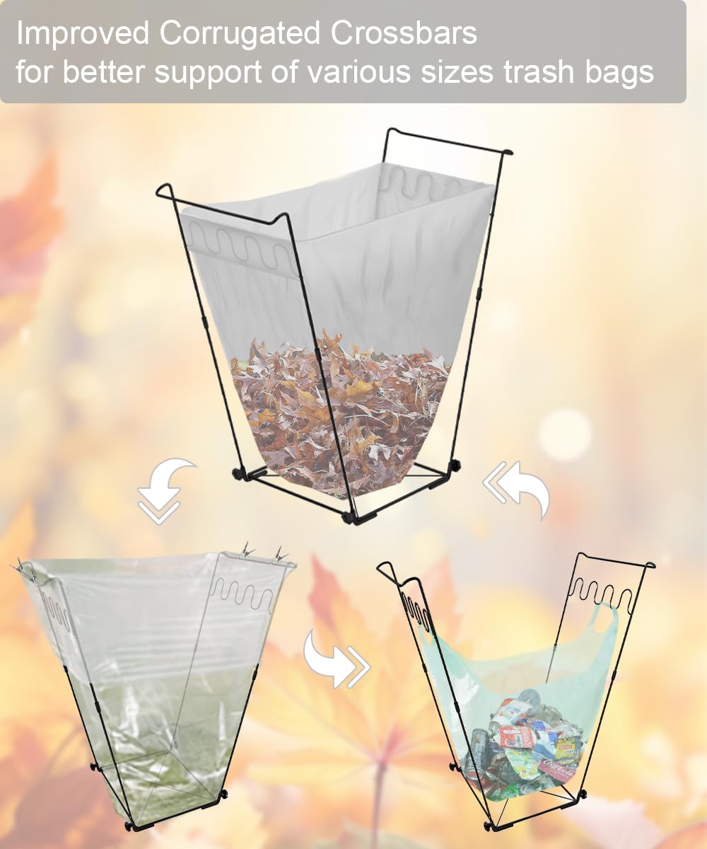 Artigarden Garden Trash Bag Holder - Outdoor Leaf Bag Support Stand Multi-Use Metal Garbage Bag Holder Frame Holds 30-45 Gallons Bag for Camping Leaves Gardening Parties Yard Weeding (Black)