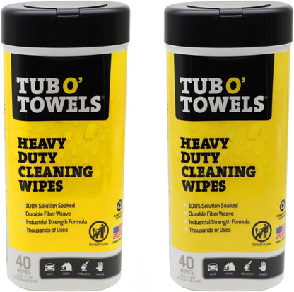Tub O' Towels Heavy-Duty Multi-Surface Cleaning Wipes, 7" x 8", 40 Count Canister, Removes Grease, Grime, and Tough Stains, Durable Disposable White Wipes for Home, Garage, and Outdoor Cleaning Tasks | industrial-disposable-wipes