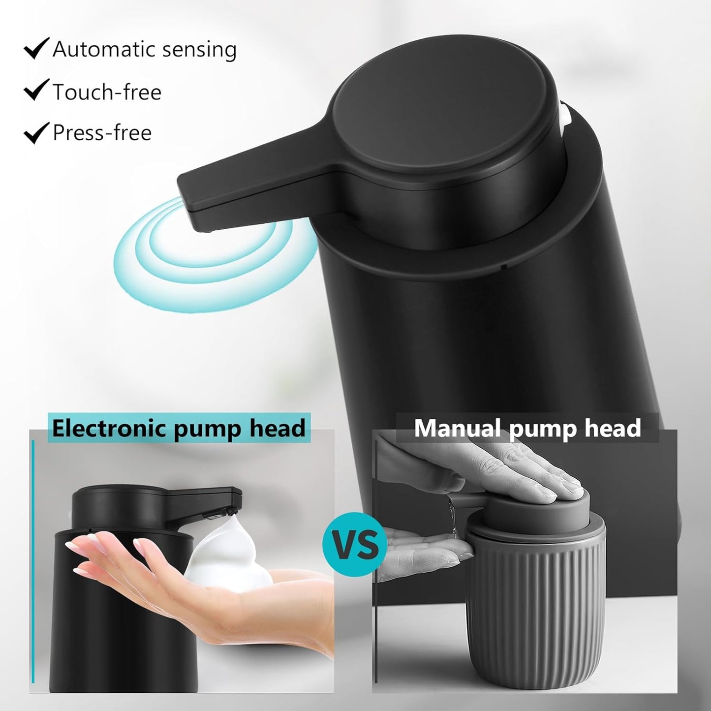 Automatic Soap Dispenser Foaming Touchless: 9oz Plastic Black Modern Rechargeable Electric Auto Foam Soap Dispenser - Bathroom Kitchen Hand Dish Lotion