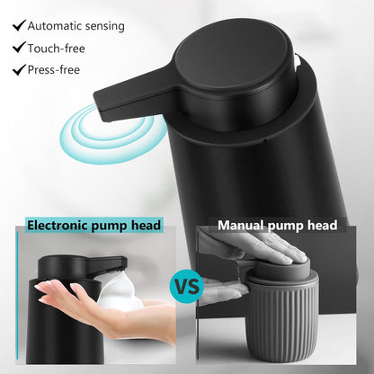 Automatic Soap Dispenser Foaming Touchless: 9oz Plastic Black Modern Rechargeable Electric Auto Foam Soap Dispenser - Bathroom Kitchen Hand Dish Lotion