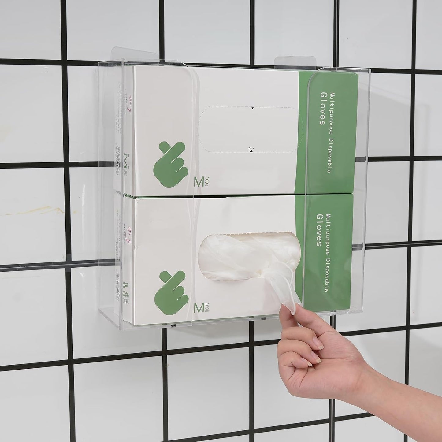 Cq acrylic Rubber Glove Holder for Wall Mount,Clear Disposable Glove Dispenser and Glove Box on Wall,Multipurpose Wall Floating Mask Dispenser and Medical Gloves Rack Storage,10.2”x16”x3.5” Pack of 1
