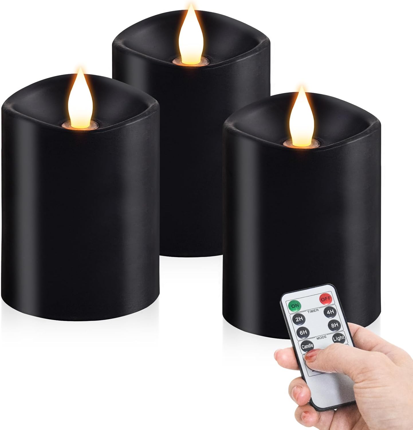 3x4 Flickering Flameless Candles Set of 3,Real Wax Pillar LED Candles,with Timer,4 inch Flameless Candles with Remote,for Party Wedding Holiday Home Decor,Ivory