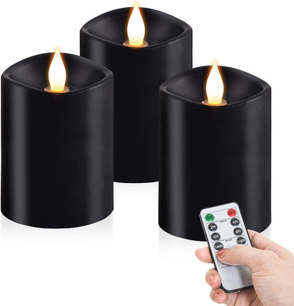 3x4 Flickering Flameless Candles Set of 3,Real Wax Pillar LED Candles,with Timer,4 inch Flameless Candles with Remote,for Party Wedding Holiday Home Decor,Ivory