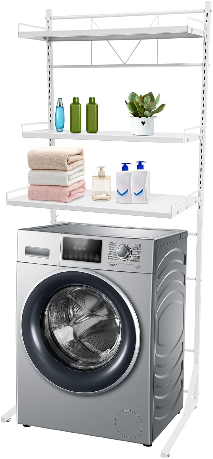 Adjustable Height Laundry Room Shelves for Laundry Room Organization 3 Tiers Laundry Room Organization Shelves Over The Washer and Dryer Storage Shelf (Black, 26.8×18.3×64in)