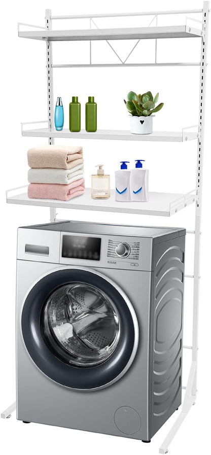 Adjustable Height Laundry Room Shelves for Laundry Room Organization 3 Tiers Laundry Room Organization Shelves Over The Washer and Dryer Storage Shelf (Black, 26.8×18.3×64in)