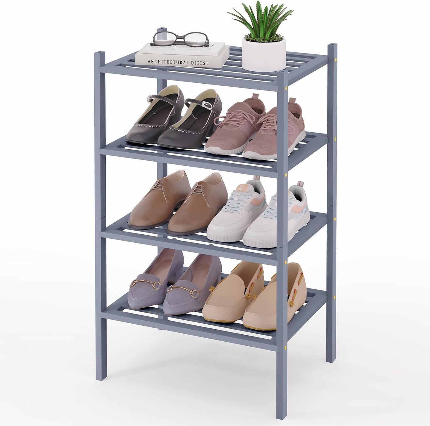 Smiry Bamboo Shoe Rack, 3 Tier Free Standing Wooden Shoe Organizer, Stackable Wood Shoe Storage Shelf for Closet, Entryway, 5 Horizontal Slats, 26.8"x11"x18.3", Natural
