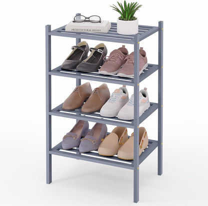 Smiry Bamboo Shoe Rack, 3 Tier Free Standing Wooden Shoe Organizer, Stackable Wood Shoe Storage Shelf for Closet, Entryway, 5 Horizontal Slats, 26.8"x11"x18.3", Natural