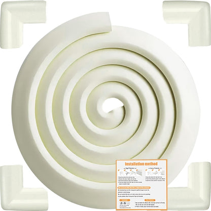 Baby Proof Corners and Edges Protector 10ft Edge+4 Corner Guard, Fireplace Baby Proofing Bumper, Heavy-Duty Soft NBR Foam Edge Corner Protector for Furniture Table, Childsafe/Pre-Taped White