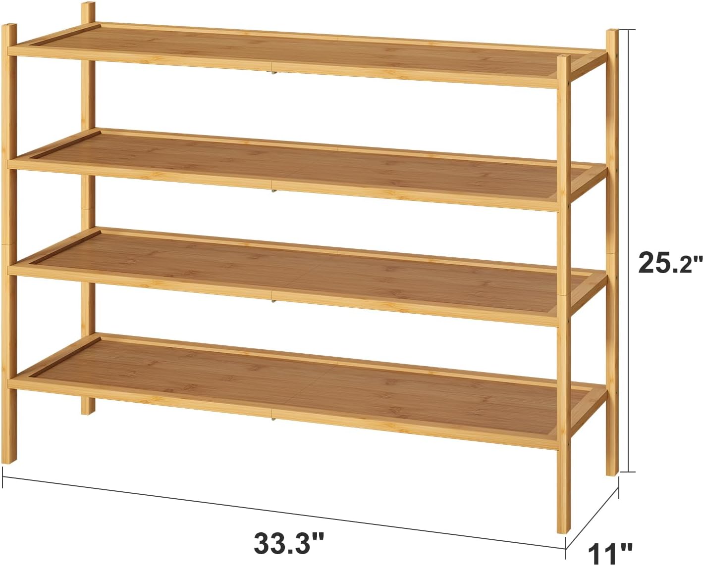 kiplant Small Shoe Rack, 4-Tier Bamboo Wood Shoe Rack for Entryway, Stackable Shoe Organizer for Hallway Closet, Free Standing Shoe Racks for Indoor & Outdoor