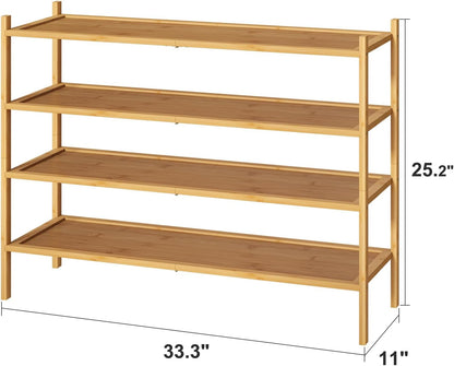 kiplant Small Shoe Rack, 4-Tier Bamboo Wood Shoe Rack for Entryway, Stackable Shoe Organizer for Hallway Closet, Free Standing Shoe Racks for Indoor & Outdoor