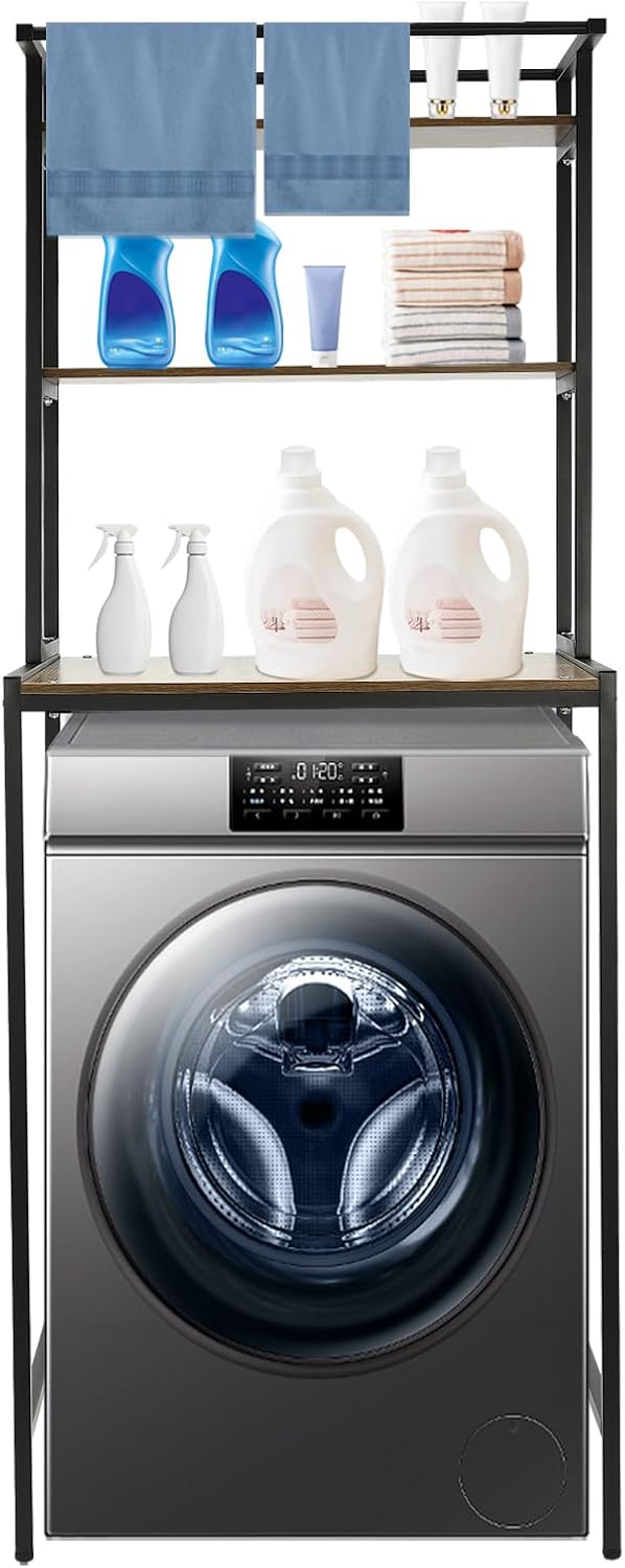 Washer and Dryer Storage Rack, 3 Tier Over The Washer and Dryer Storage Shelf Bathroom Space Saving Organizer Shelves Space Saver Standing Rack for Bathrooms, Laundry Rooms (White+Marble)