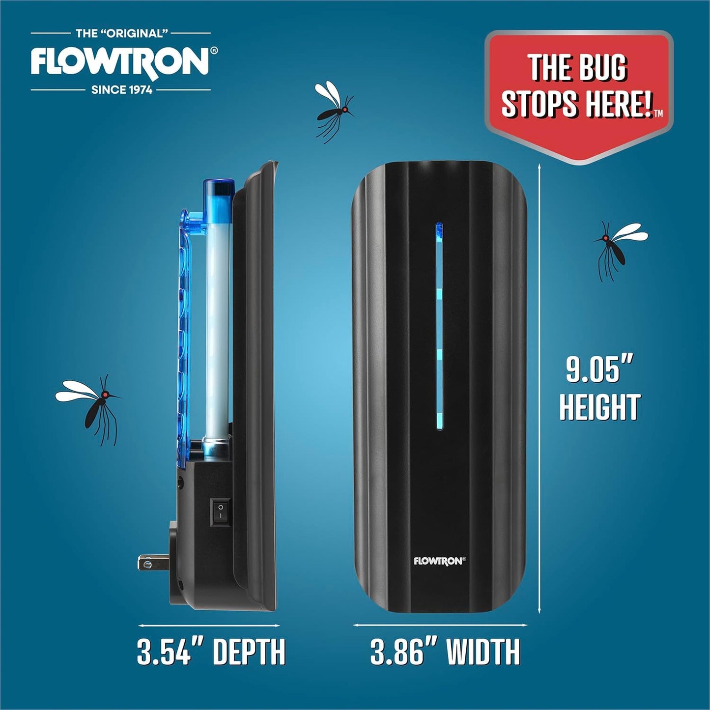 Flowtron Indoor Plug-in Fly Trap, 9W UV Light Electric Insect Trap with Adhesive Board – Silent Mosquito, Gnat & Fruit Fly Catcher, 375 Sq Ft Coverage (Black)