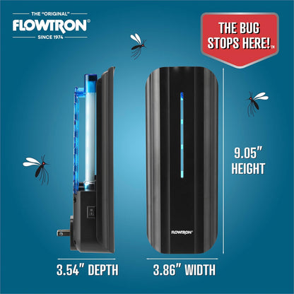 Flowtron Indoor Plug-in Fly Trap, 9W UV Light Electric Insect Trap with Adhesive Board – Silent Mosquito, Gnat & Fruit Fly Catcher, 375 Sq Ft Coverage (Black)
