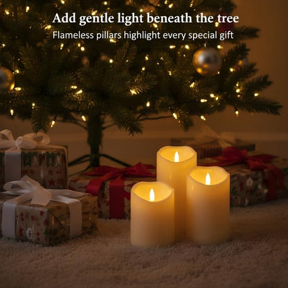ANGELLOONG Flickering Flameless Candles, Realistic Battery Operated Candles with Remote and Timer, Set of 3 LED Candles for Room Fall Home Wedding Decor Centerpieces Table Party Valentines Decorations