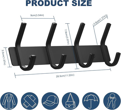 VAEHOLD Black Hat and Coat Wall Mount Rack - 3 Hooks for Robes, Bags, Keys, and Towels - Bathroom Towel Hanger Organizer (1 Pack)