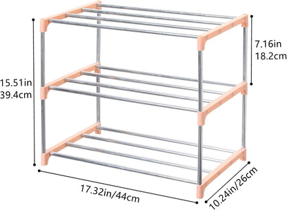 Jucaifu Stackable Small Shoe Rack, Entryway, Hallway and Closet Space Saving Storage and Organization (3-Tier, White)