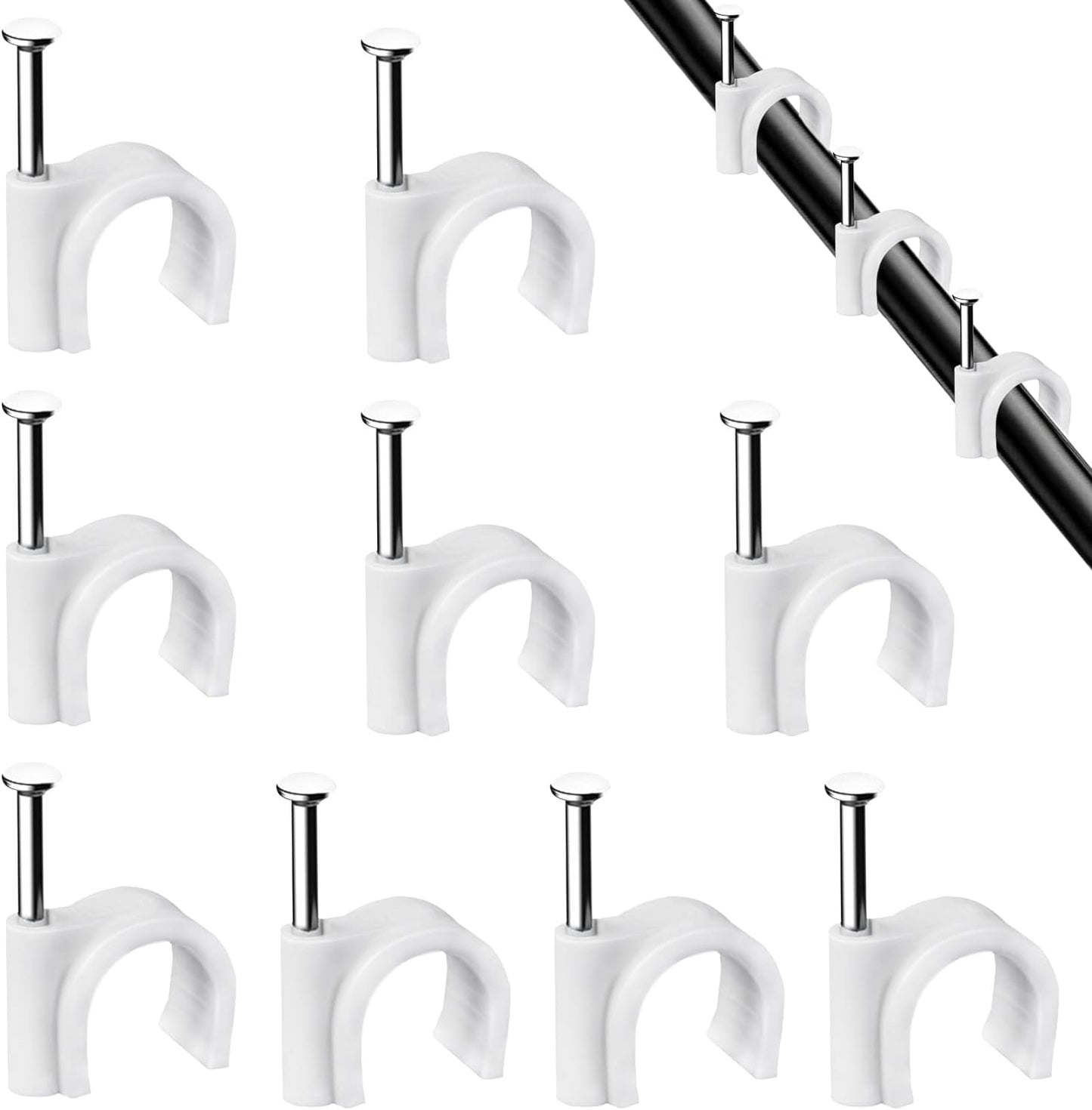 Abnii Cable Clips, 400 Pcs, 4mm 6mm 8mm 10mm, Wire Wall Clips with Steel Nails, Ethernet Cable Clips, Cable Tacks Coax Holder Clips, RG6 RG59 CAT6 RJ45 Cable Cord Clips, White…