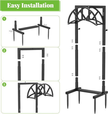 Mr IRONSTONE Garden Hose Holder Freestanding with 4 Spikes, Upgraded Water Hose Holder with Stainless Steel Screws, Heavy Duty Hose Stand Holds (Black)