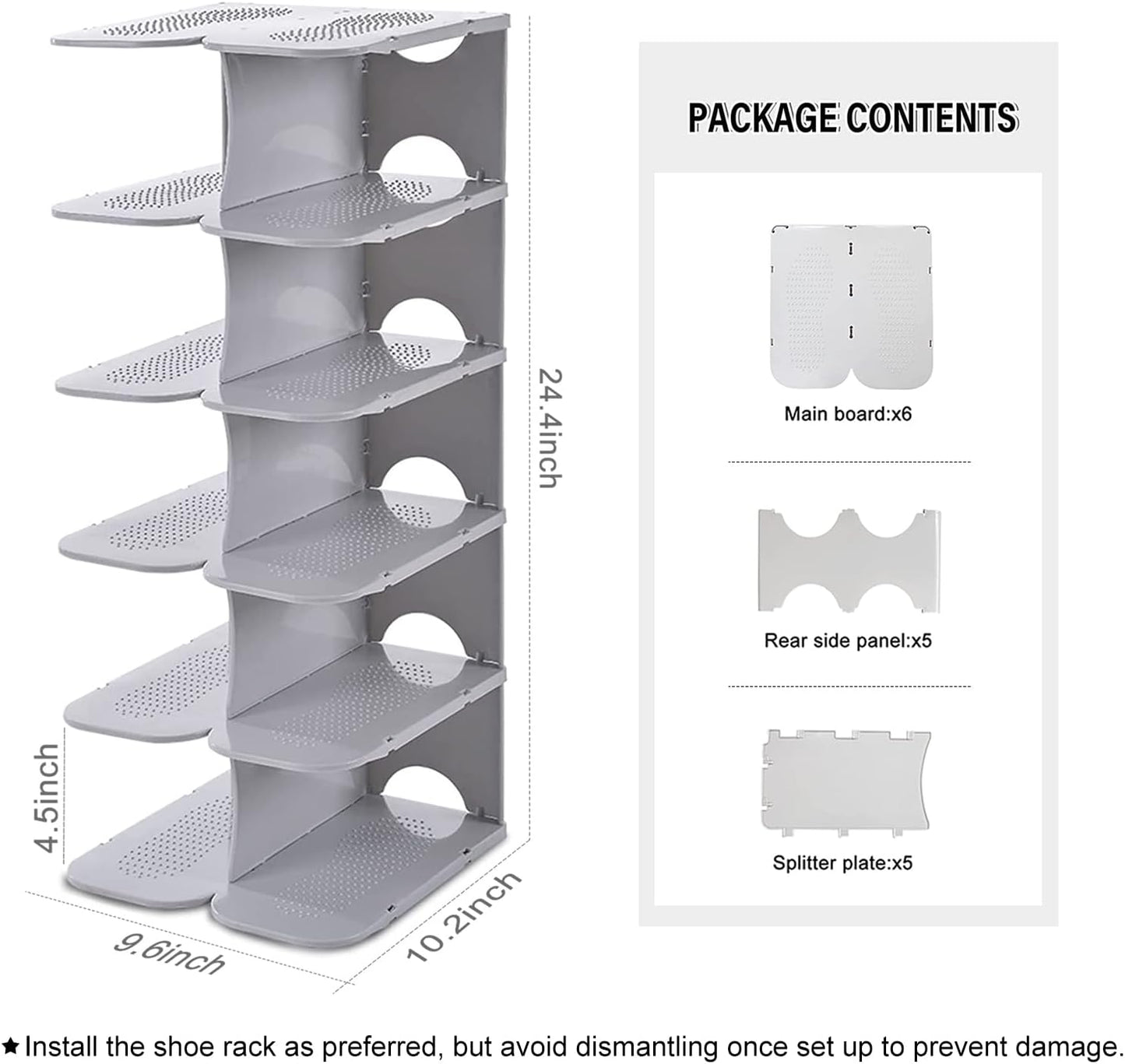6-Tier Narrow Shoe Rack for Small Entryways, Space-Saving Adjustable Stackable Shelves, Free Standing Shoe Organizer for Closet, Corner, Doorway, Grey