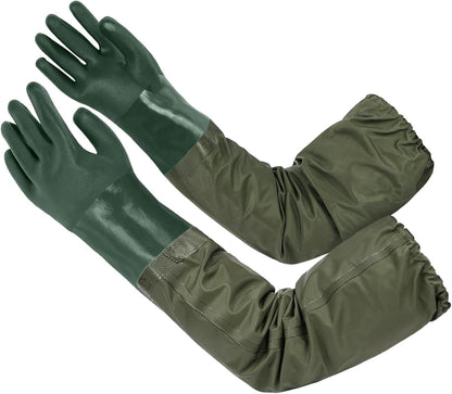AUAUY 27" PVC Chemical Resistant Gloves, Rubber Gloves Heavy Duty, Waterproof Reusable Long Sleeve Glove for Cleaning