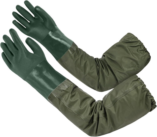 AUAUY 27" PVC Chemical Resistant Gloves, Rubber Gloves Heavy Duty, Waterproof Reusable Long Sleeve Glove for Cleaning