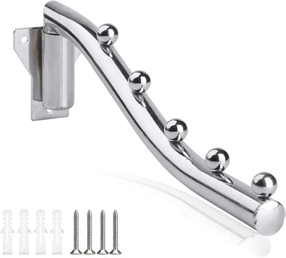 Mounted Folding Clothes Hanger Rack, Stainless Steel Laundry Hanger Dryer Rack with Swing Arm Holder Space Saving Clothes Hook Closet Storage Organizer Heavy Duty Drying Rack with 7 Hooks Coat Rack