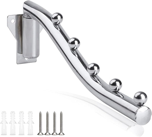 Mounted Folding Clothes Hanger Rack, Stainless Steel Laundry Hanger Dryer Rack with Swing Arm Holder Space Saving Clothes Hook Closet Storage Organizer Heavy Duty Drying Rack with 7 Hooks Coat Rack