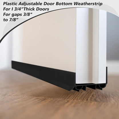 Lineshading 2 Sets Door Sweep Plastic PVC 1 3/4" x 36" Slide on Bottom Exterior Door Seal Strip for Weather Stripping Draft Stopper (Black)