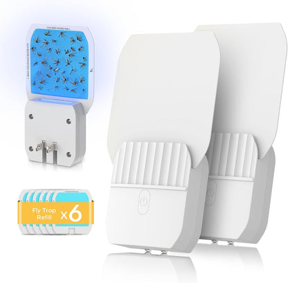 Fruit Fly Traps,Plug in Fly Trap with UV Light & Glue Cards,Fly Trap Indoors for Gnats, Mosquitoes,Moths & More,Insect Trapper for House Kitchen Garage, 1 Pack & 3 Refills