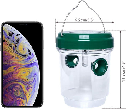 2 Pack Solar Wasp Traps Outdoor Hanging Yellow Jacket Traps Reusable Hornet Traps Carpenter Bee Traps for Outsides Bee Catcher Wasp Killer with Led Light