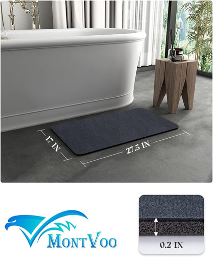MontVoo -Bath Mat-Rubber Backing Non SlipThin Bathroom Rugs Fit Under Door- Quick Dry Absorbent Faux Suede Surface Grey Bathroom Floor Mats-Shower Rug for in Front of Bathtub Shower Gray 16x24