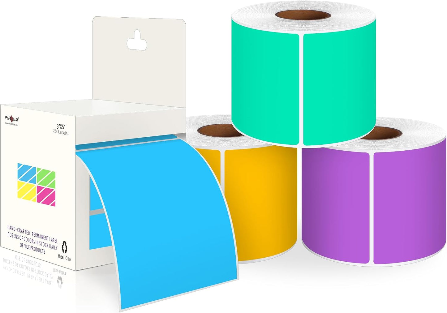 PARLAIM 3 X 5 Inch Rectangle Adhesive Color Coding Stickers,Square Inventory Stickers -250 Per Dispenser Box (Fluorescent Green)