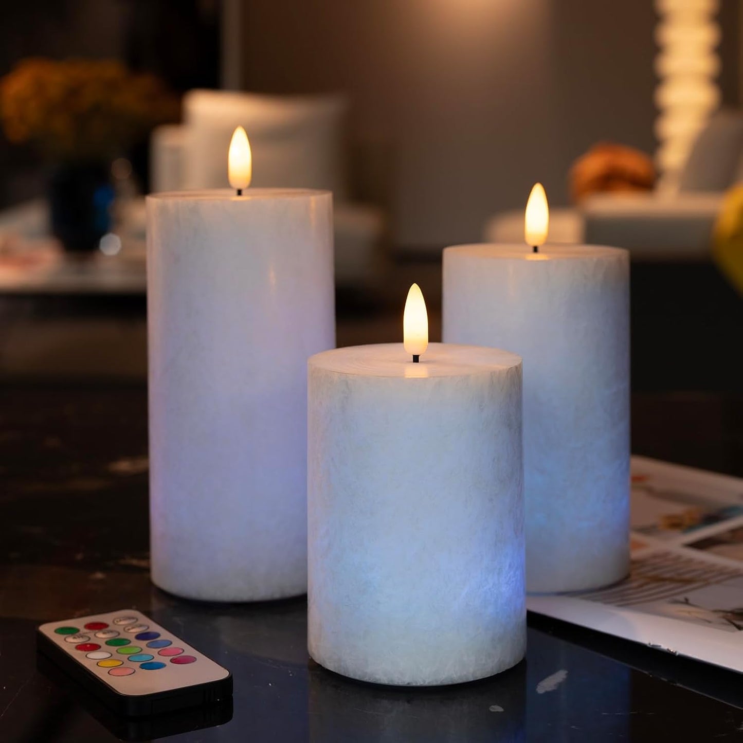 ANGELLOONG Flickering Flameless Candles, Realistic Battery Operated Candles with Remote and Timer, Set of 3 LED Candles for Room Fall Home Wedding Decor Centerpieces Table Party Valentines Decorations