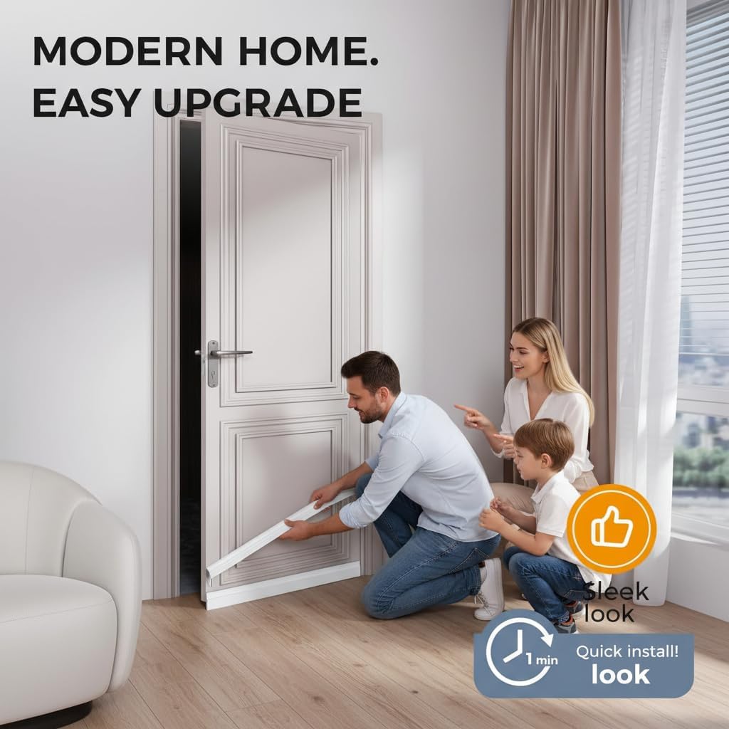 Premium Adjustable Door Draft Stopper - Under Door Sweep Weather Stripping with Strong Adhesive, Soundproof & Energy-Saving Seal for Exterior/Interior Doors, Cold Air & Noise Blocker
