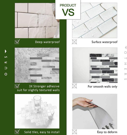 STICKGOO Thicker Design Peel and Stick Tile Backsplash, 12”×12” Stick on Backsplash for Kitchen, Self Adhesive Tile Stickers for Kitchen Backsplash and Bathroom(10 Sheets, Vintage Stone)