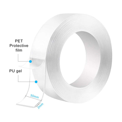 Magik 6.5-16.5ft Nano Magic Tape Double-Sided Trackless Washable Invisible Gel 2-5m (2 Meter/6.56 Feet)