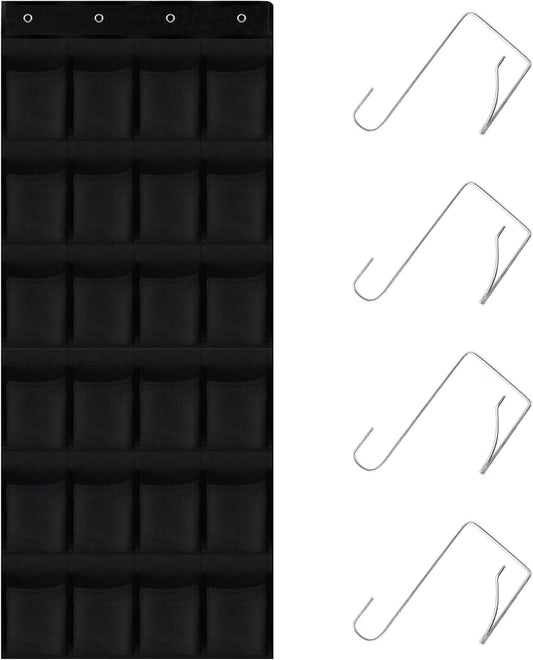 Over the Door Shoe Organizer,24 Mesh Pockets,Hanging Storage (White) | Large breathable mesh pockets for shoes, accessories,and small items,hanging storage holder for bedroom,closet,or entryway.