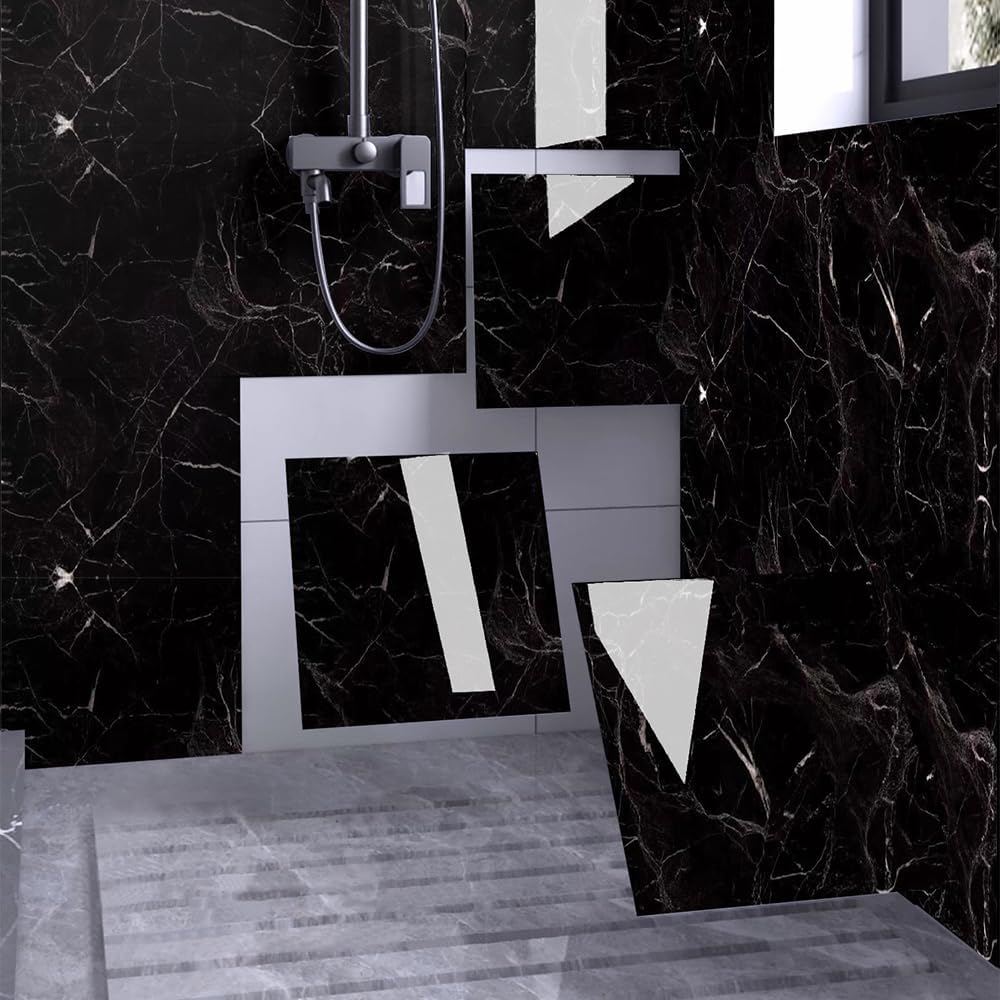 Chejiaye Shower Wall Panels Peel and Stick,Marble Wall Panels for Interior Decor,Backsplash Tile for Kitchen Showers Bathrooms Living Rooms 11.8"x11.8"in 10Pcs, Grey (Not Real Tile,9.7 Sq.ft)