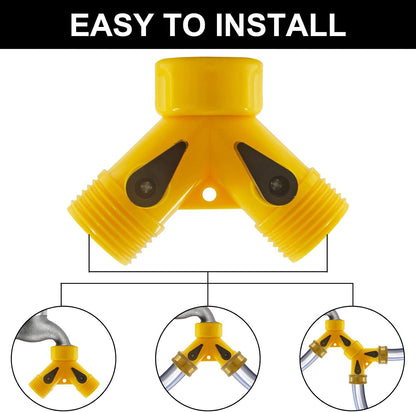 6 Pcs 2 Way Hose Adapter Y Valve Garden Hose Connector, Green | Non Rust Spigot Faucet Adapter, 3/4 Garden Hose Y Connectors, Plastic Hose Splitter, Faucet Watering Shut Off Valves