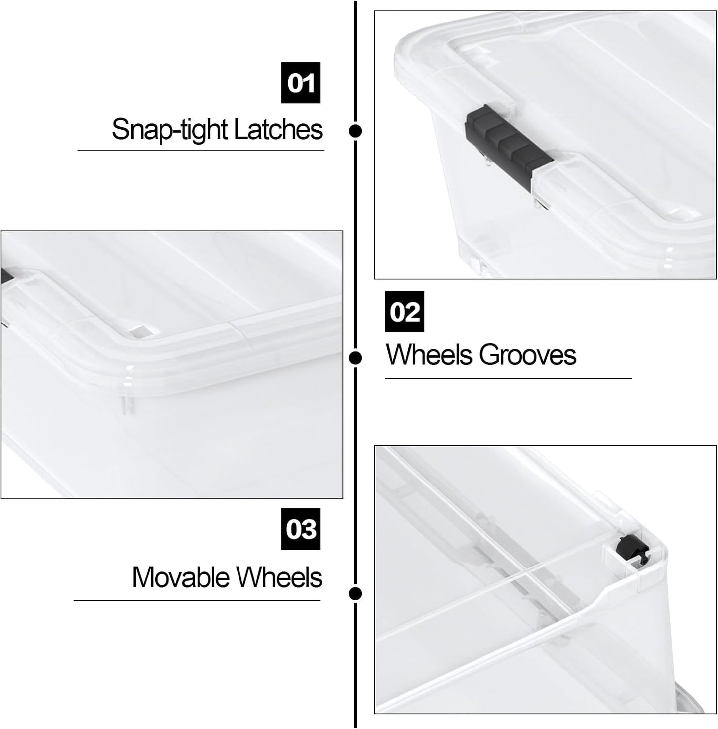Hespama 3 Pack Plastic Rolling Storage Box Bin for Under the Bed, 20 Quart | Lidded Storage Container Bin, Clear
