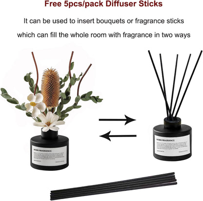 Reed Diffuser Set with Dried Flowers, 3.38fl.oz Fragrance Diffuser with Sticks, Scented Sticks Aroma Diffuser, Home & Office Décor for Air Fresheners, Bathroom (Jasmine Tea)