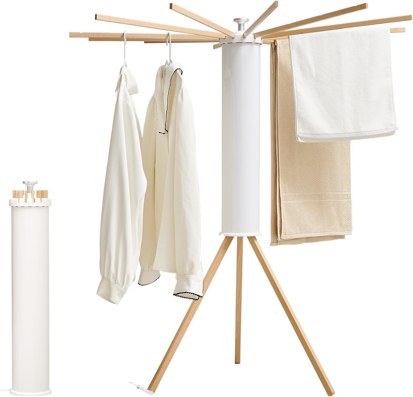 JOOM Tripod Clothes Drying Rack, Garment Rack Portable and Foldable Space Saving Laundry Drying Rack - Drying Rack Clothing Floor Folding Balcony Bedroom Household Wooden
