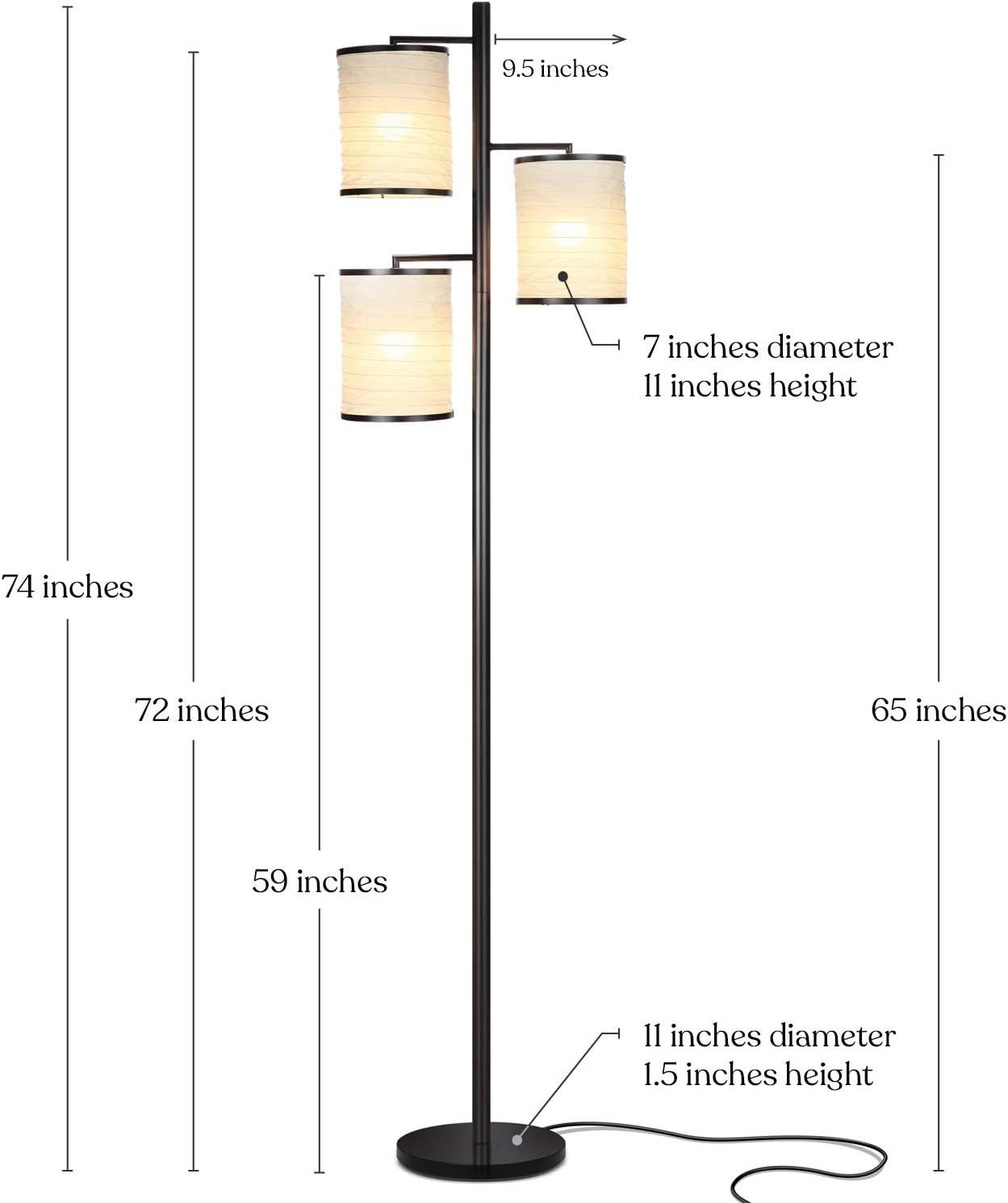 Brightech Liam Tall Tree Lamp with Asian Lantern Shade for Living Rooms and Offices - Standing Lamp with 3 LED Bulbs for Bedroom Reading - Bronze