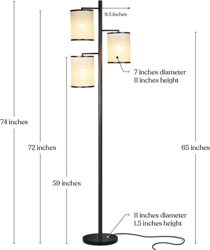 Brightech Liam Tall Tree Lamp with Asian Lantern Shade for Living Rooms and Offices - Standing Lamp with 3 LED Bulbs for Bedroom Reading - Bronze