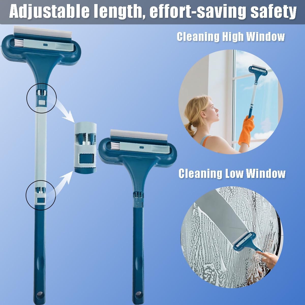 Window Screen Cleaning Brush,2 in 1 Window Screen Cleaning Brush with Squeegee, Wet Dry Dual-Use Screen Cleaner Tool for High Window, Patio Door, Porch Mesh Screens (Blue) (1, Blue)
