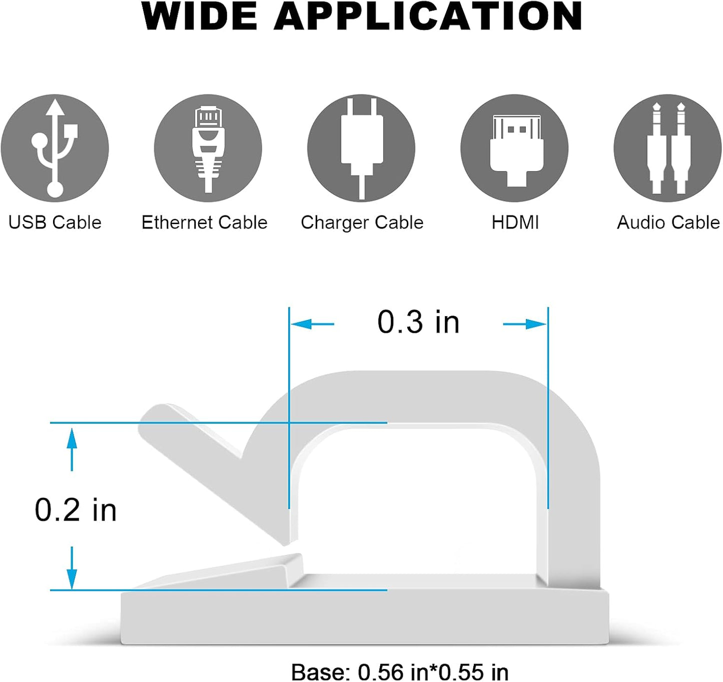 Adhesive Cable Clips White (60 PCS), Upgraded Wire Clips for Cable Management, Strong Cord Clips Wire Holders for The Wall, Under Desk, Led Strip, Electric Wires, Ethernet Cable Clips_Small