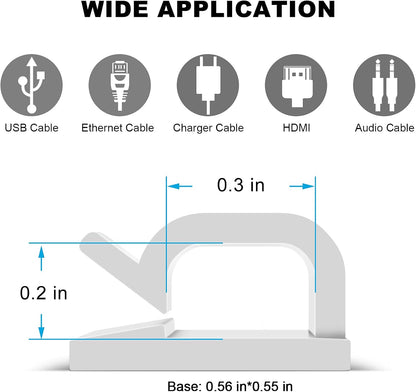 Adhesive Cable Clips White (60 PCS), Upgraded Wire Clips for Cable Management, Strong Cord Clips Wire Holders for The Wall, Under Desk, Led Strip, Electric Wires, Ethernet Cable Clips_Small