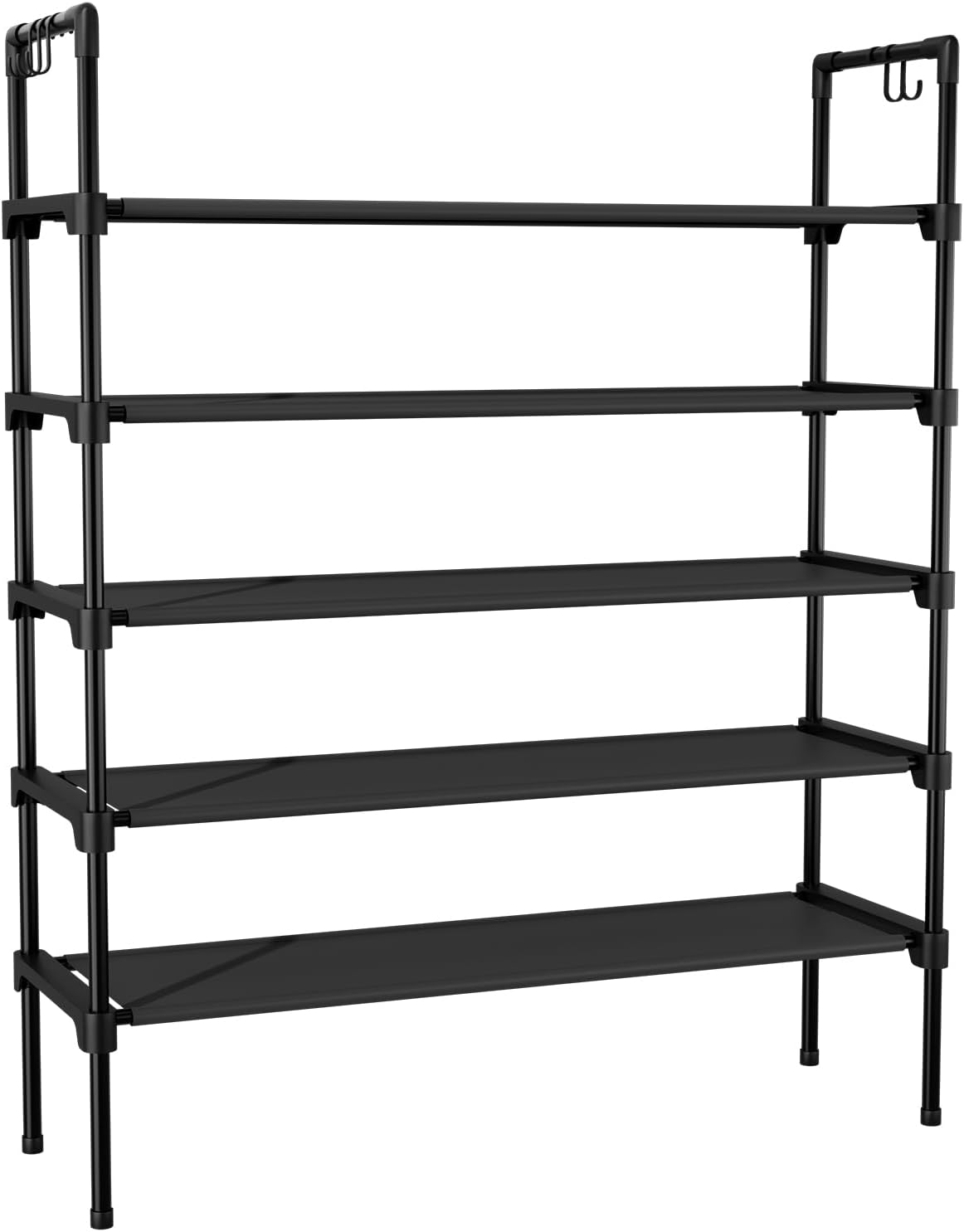 LANTEFUL 3 Tier Shoe Rack for Closet, Shoe Organizer with 5 Hooks, Long Shoe Shelf Storage for Sneaker and Boot Stackable Free Standing Shoe Rack for Entryway, Garage, Small Spaces, Dorm