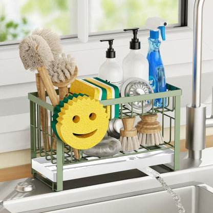 Sponge Holder for Kitchen Sink,Smiley Face Sink Caddy with Removable Brush Holder,Self-Draining Sponge Caddy for Soap,Dish Brush,Scrubber,Kitchen Essentials and Gadgets-Silver