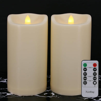 Flameless Flickering Candles with Remote and Timers, 1000 Hours Waterproof Outdoor Indoor Battery Operated LED Pillar Candles, Ivory Plastic, Set of 3(D 3" x H 4" 5" 6")